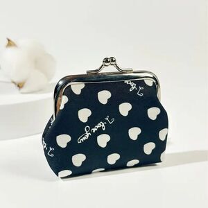 1pc Black Polyester Mini Coin Purse with Heart and I Love You Print